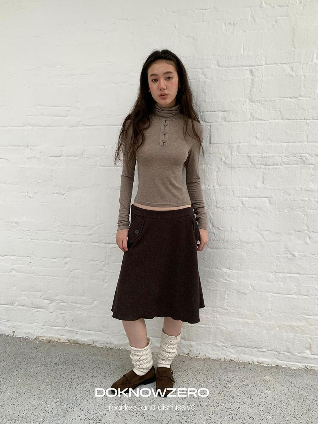DKZ OFFICIAL Slim Fit High Neck Camel Women&
