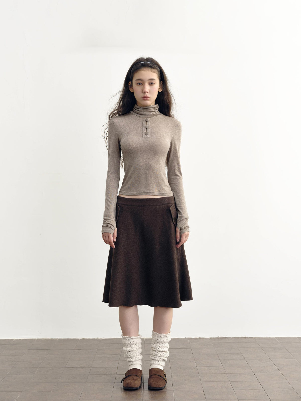 DKZ OFFICIAL Slim Fit High Neck Camel Women&