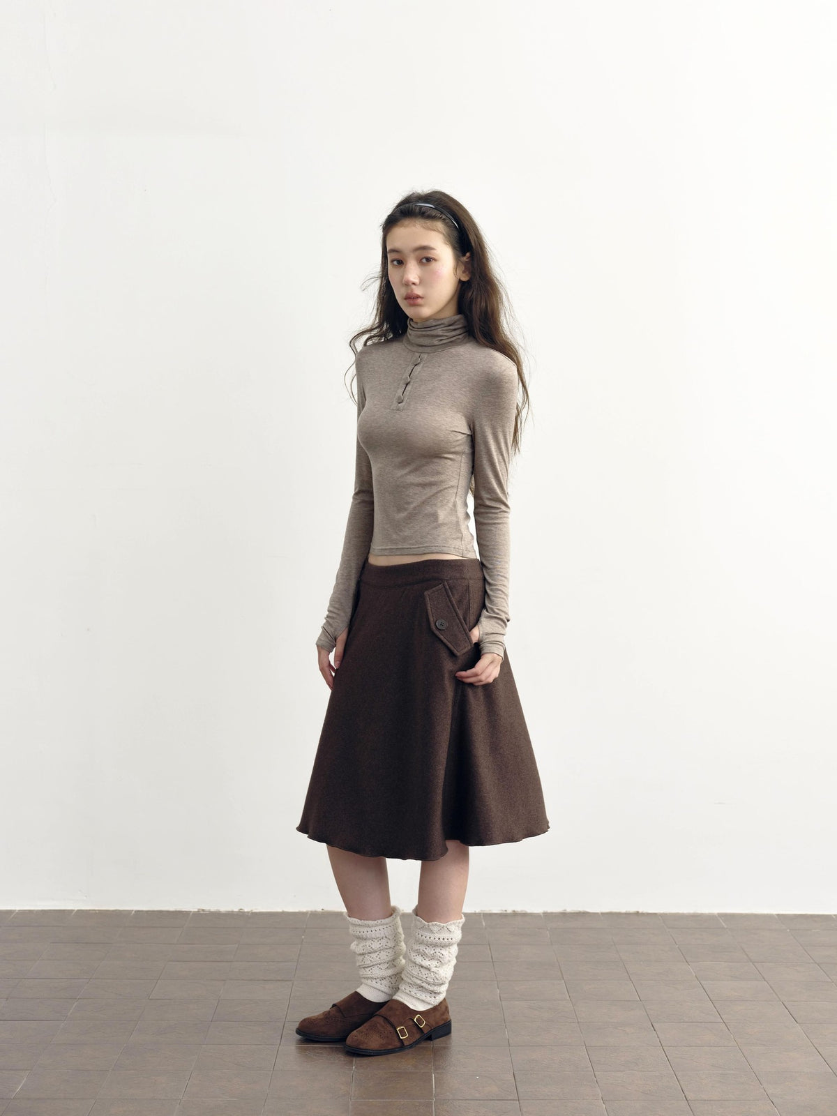 DKZ OFFICIAL Slim Fit High Neck Camel Women&