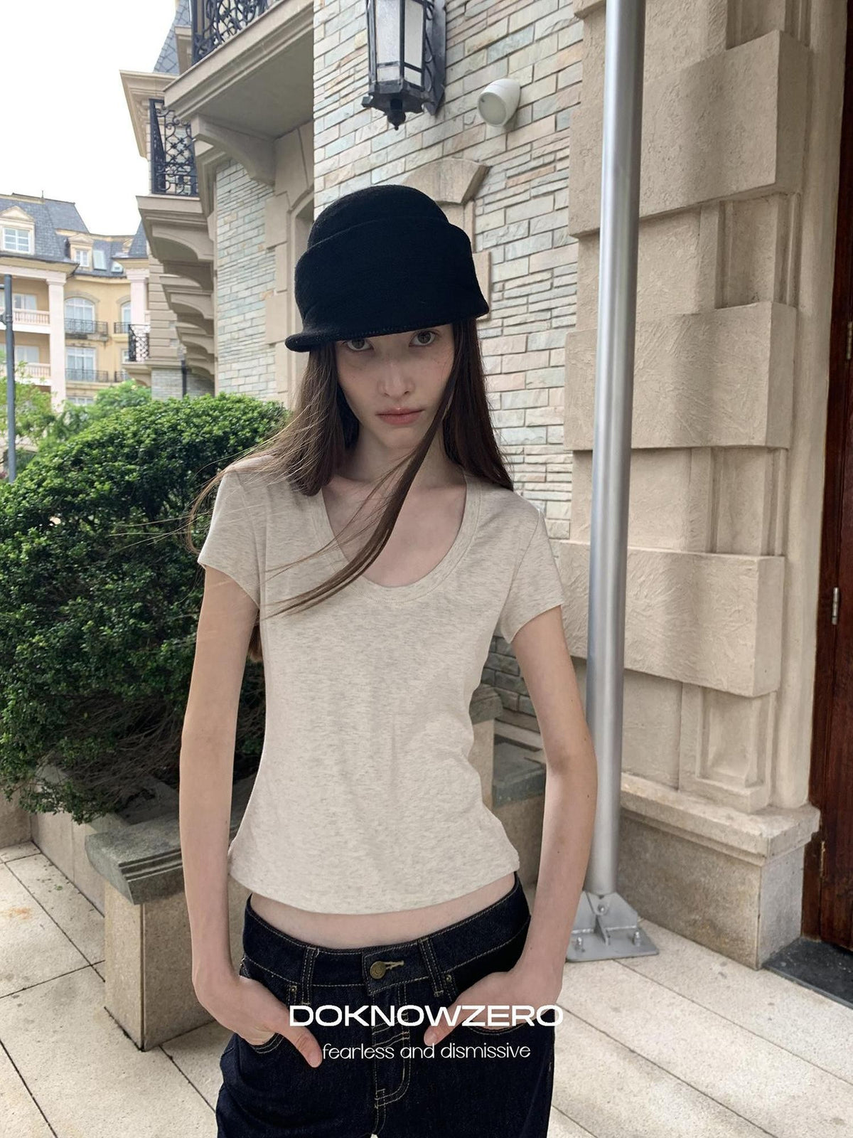 DKZ OFFICIAL Slim Fit U Neck Short Sleeve Modal Solid Women&