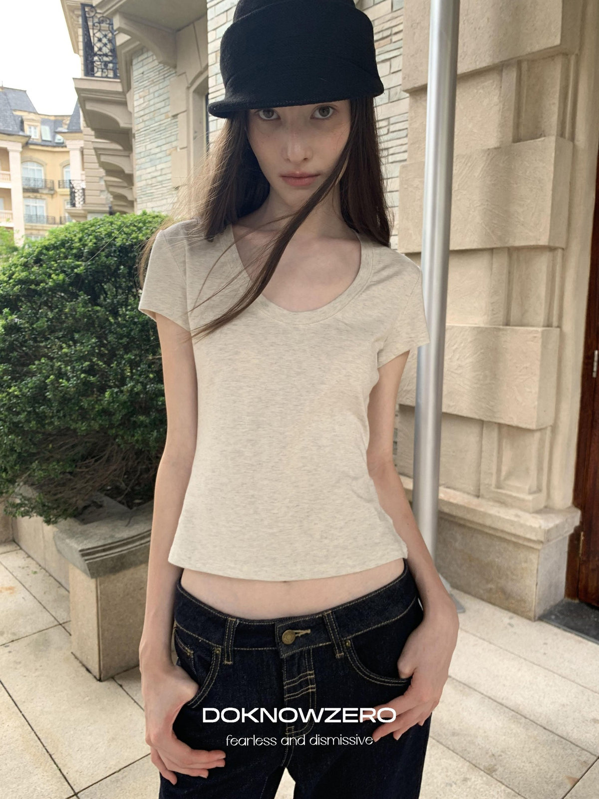DKZ OFFICIAL Slim Fit U Neck Short Sleeve Modal Solid Women&