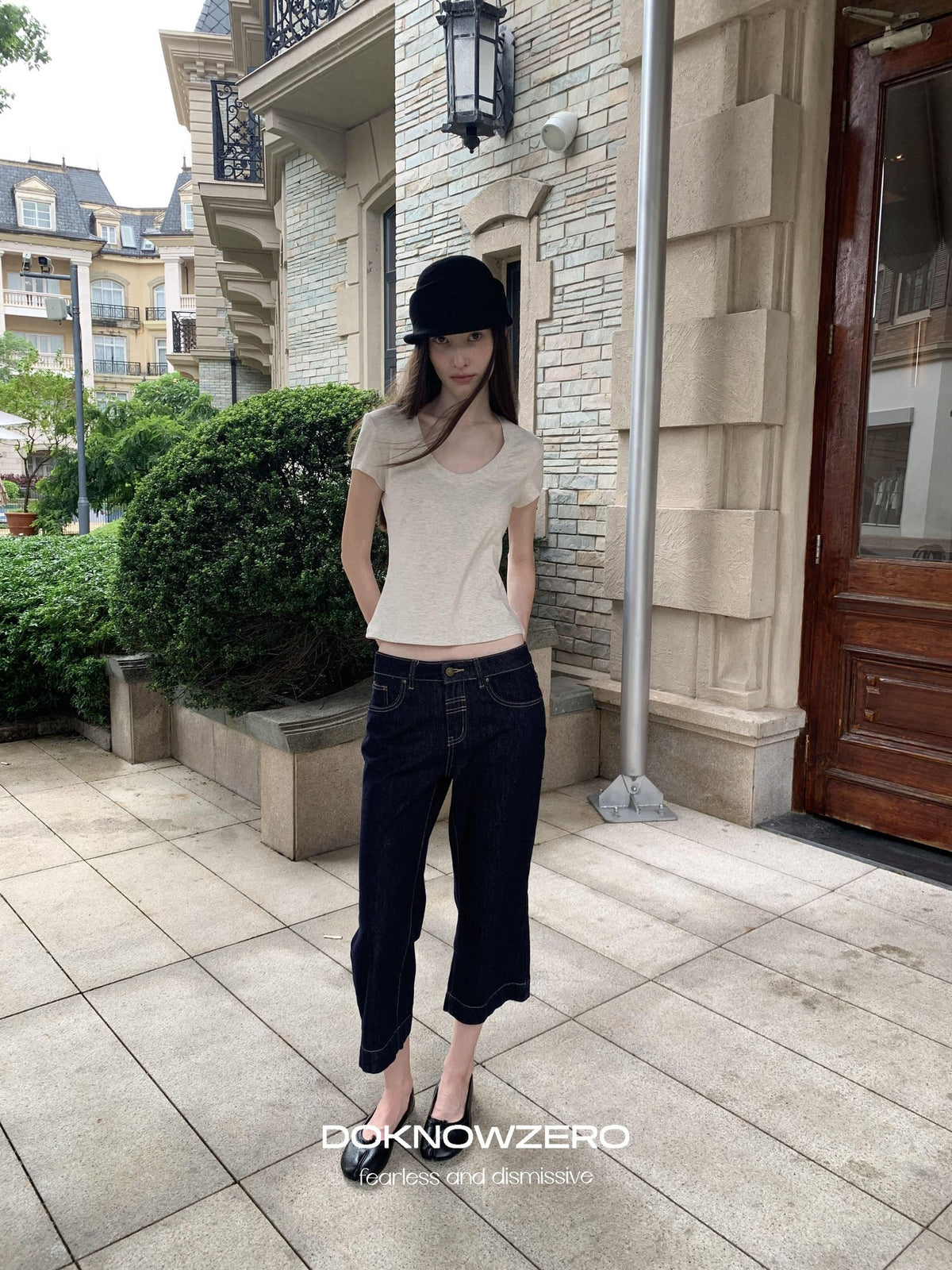 DKZ OFFICIAL Slim Fit U Neck Short Sleeve Modal Solid Women&