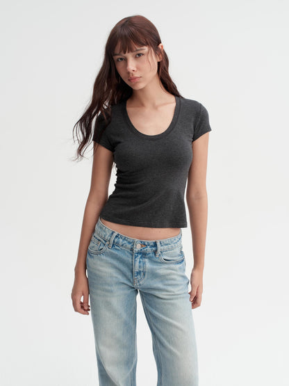 DKZ OFFICIAL Slim Fit U Neck Short Sleeve Modal Solid Women&