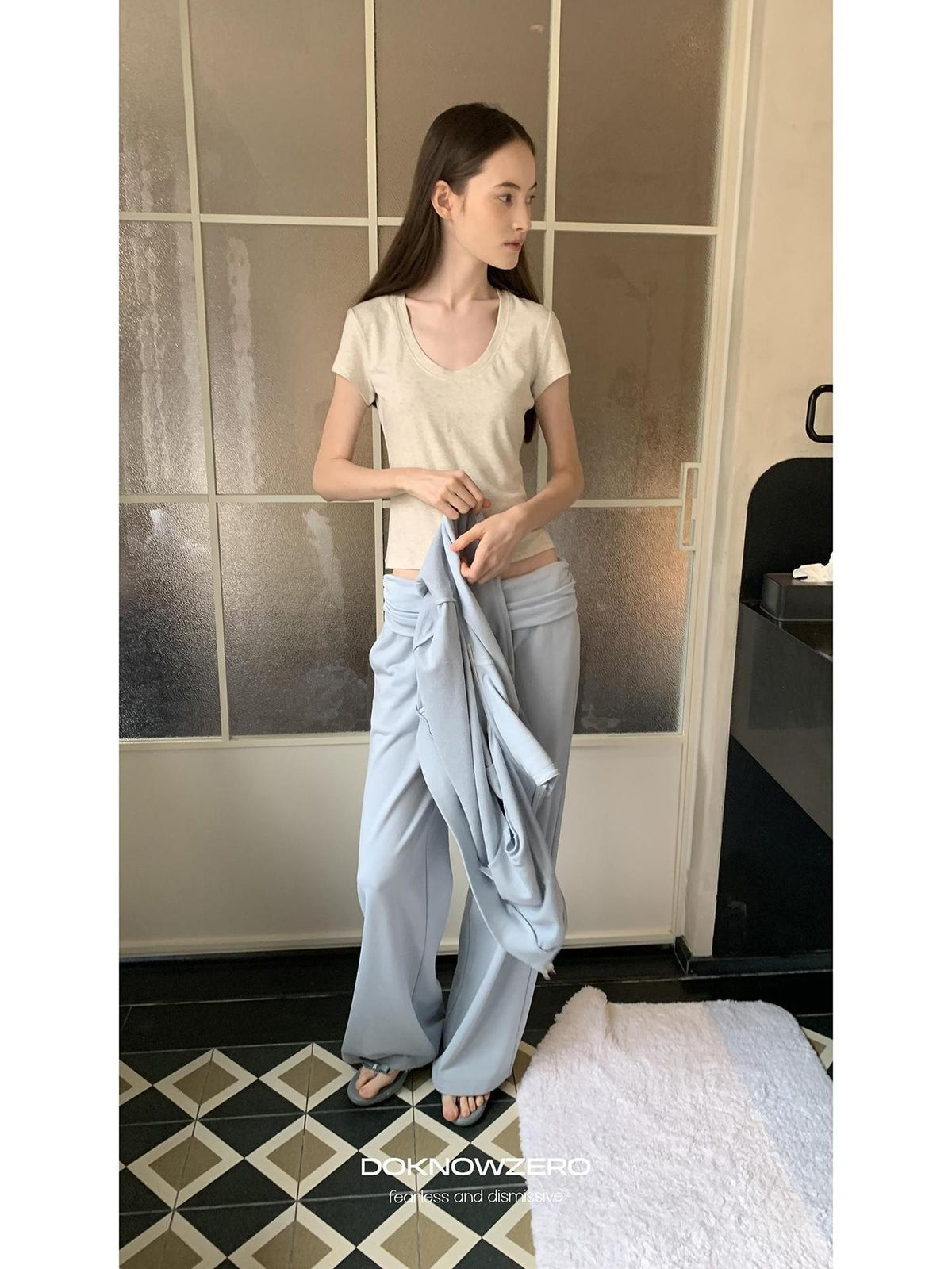 DKZ OFFICIAL Slim Fit U Neck Short Sleeve Modal Solid Women&