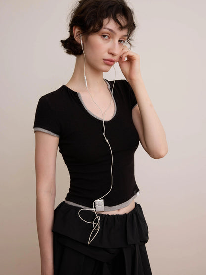 DKZ OFFICIAL Slim Fit V-Neck Short Sleeve T-Shirt For Women