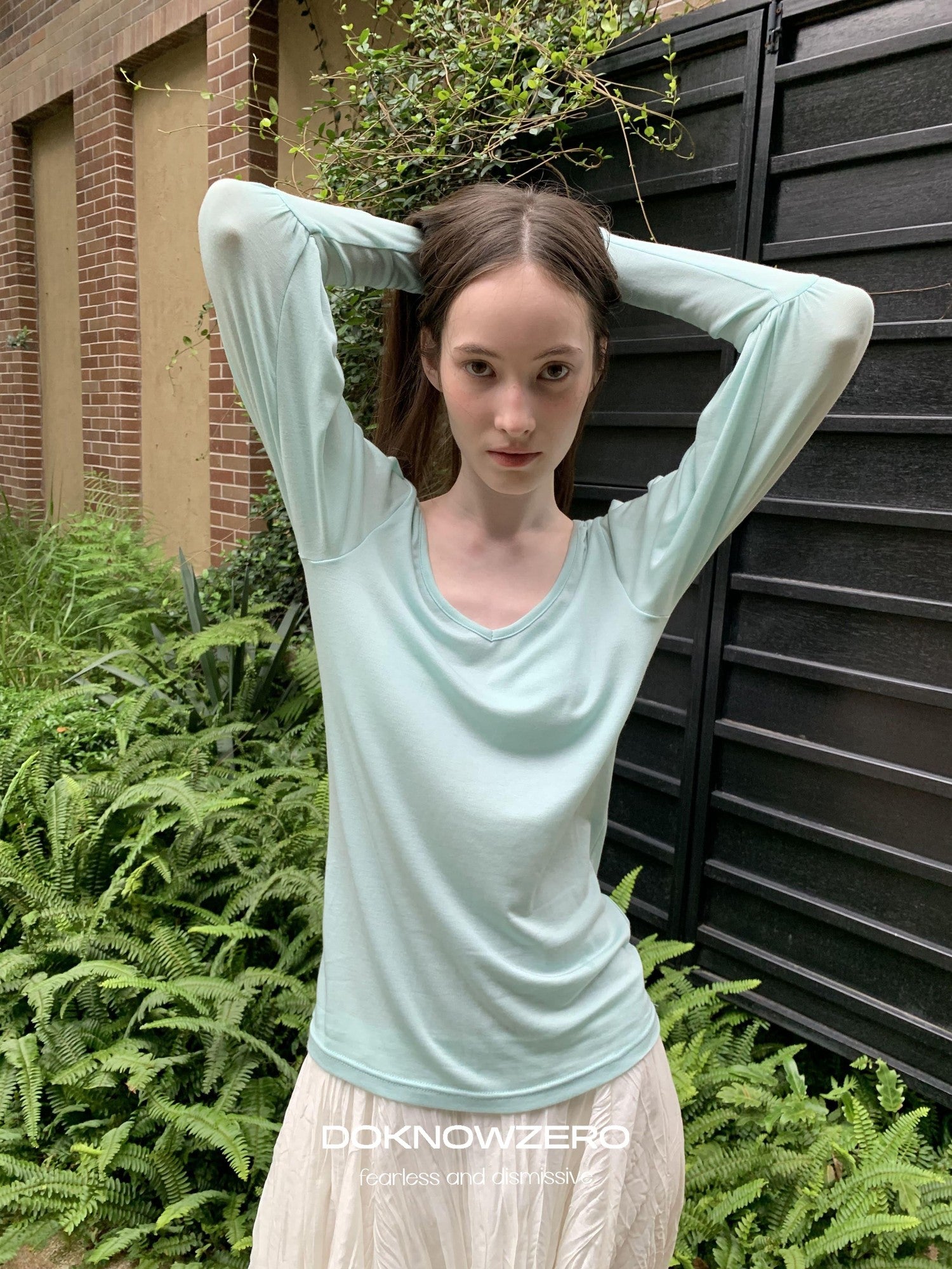 DKZ OFFICIAL Slim V-neck Puff Sleeves Women&