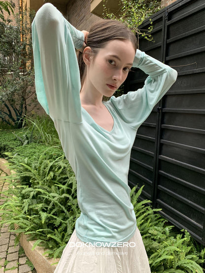 DKZ OFFICIAL Slim V-neck Puff Sleeves Women&