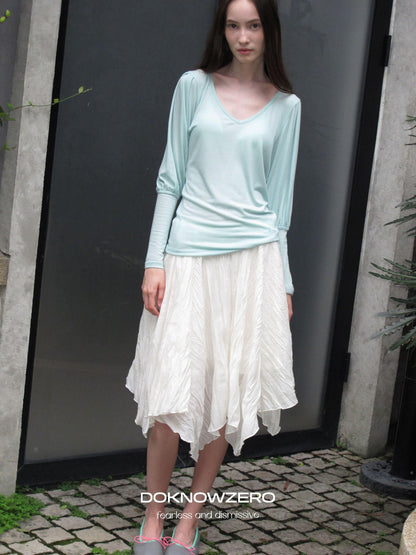 DKZ OFFICIAL Slim V-neck Puff Sleeves Women&