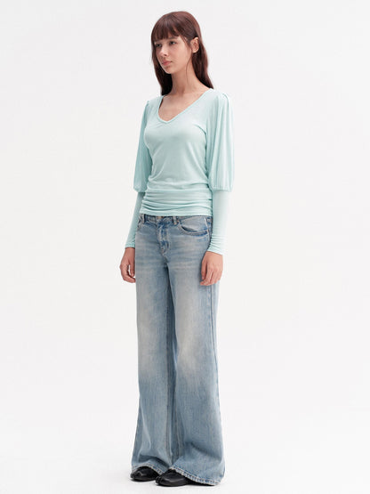 DKZ OFFICIAL Slim V-neck Puff Sleeves Women&