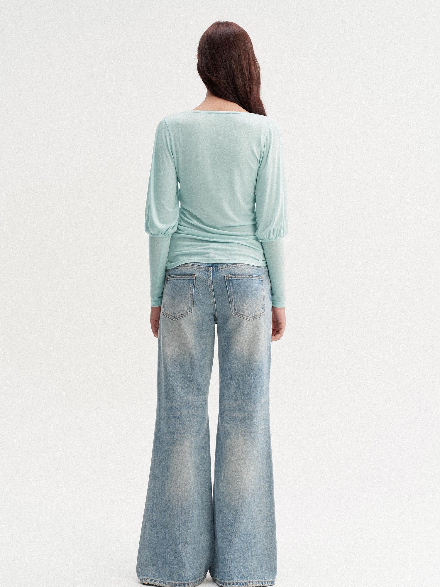 DKZ OFFICIAL Slim V-neck Puff Sleeves Women&