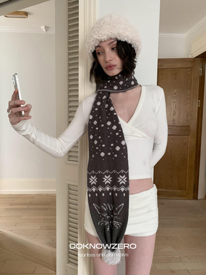 DKZ OFFICIAL Snowflake Print Cross V-neck Long Sleeve Women&