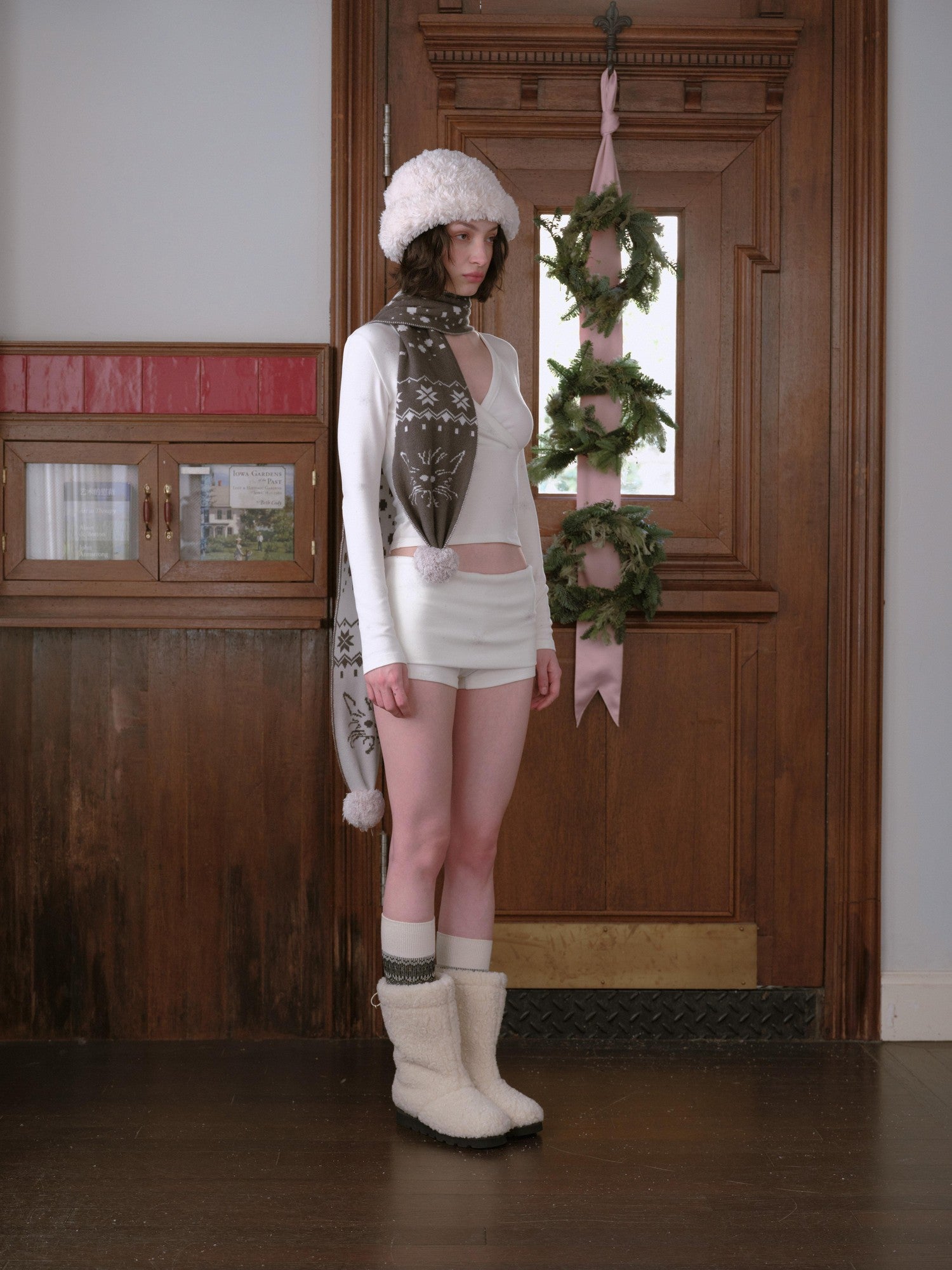 DKZ OFFICIAL Snowflake Print Cross V-neck Long Sleeve Women&
