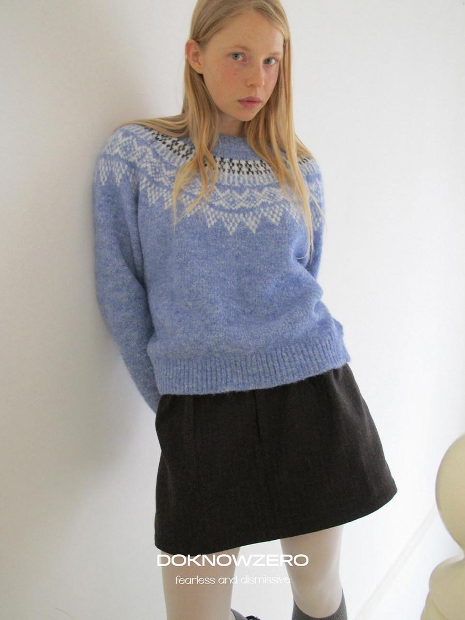 DKZ OFFICIAL Soft Jacquard Crew Neck Vintage Knit Women&