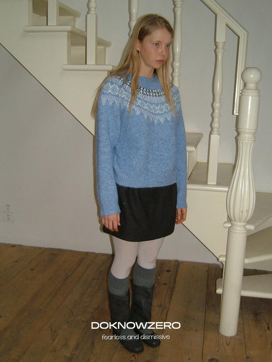 DKZ OFFICIAL Soft Jacquard Crew Neck Vintage Knit Women&