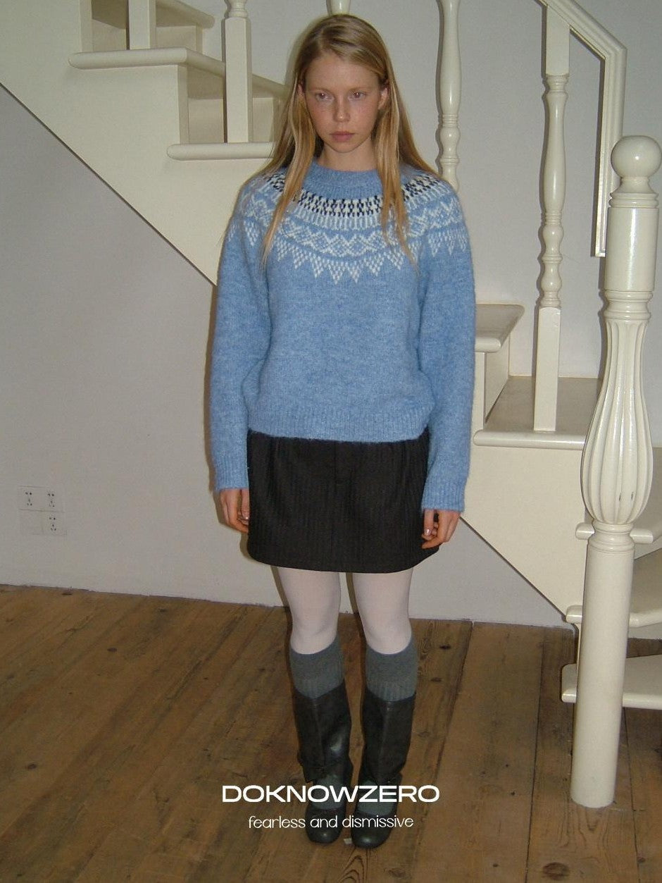 DKZ OFFICIAL Soft Jacquard Crew Neck Vintage Knit Women&