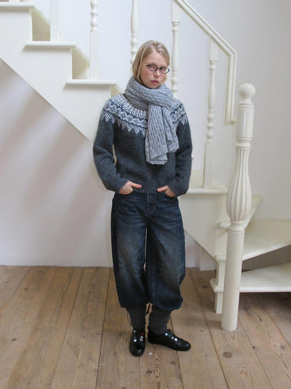 DKZ OFFICIAL Soft Jacquard Crew Neck Vintage Knit Women&