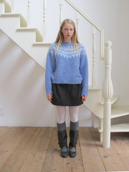 DKZ OFFICIAL Soft Jacquard Crew Neck Vintage Knit Women&