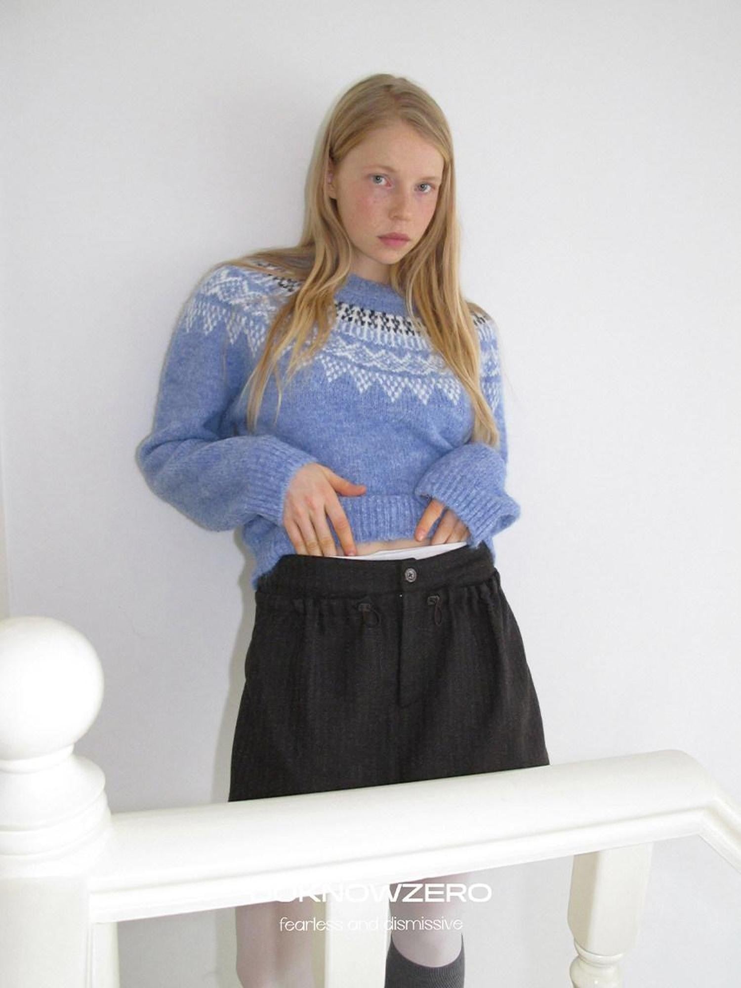 DKZ OFFICIAL Soft Jacquard Crew Neck Vintage Knit Women&