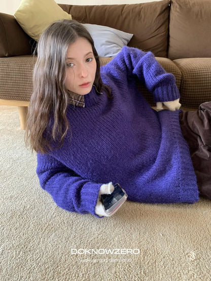 DKZ OFFICIAL Soft Mohair Blend Lazy Knit Sweater