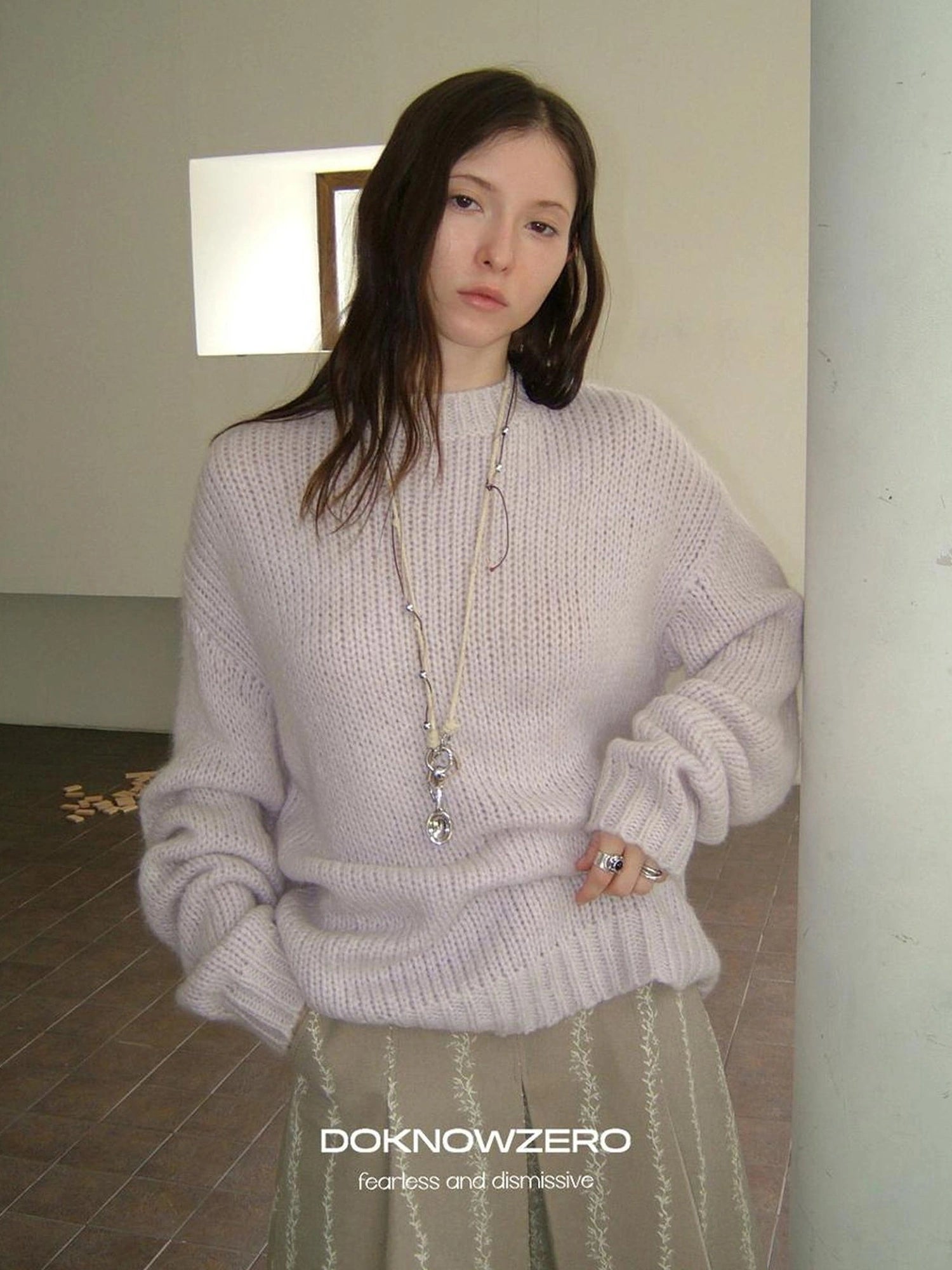 DKZ OFFICIAL Soft Mohair Blend Lazy Knit Sweater