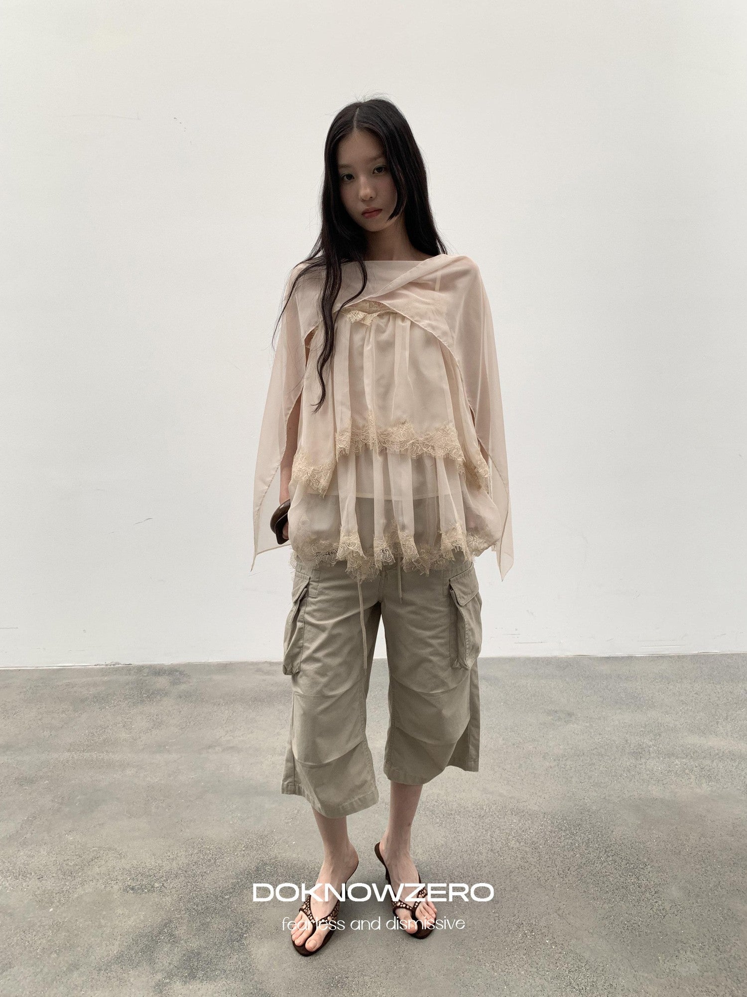 DKZ OFFICIAL Soft Pink Scarf Layered V-neck Women&
