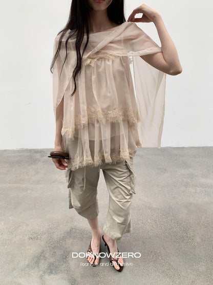 DKZ OFFICIAL Soft Pink Scarf Layered V-neck Women&