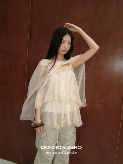 DKZ OFFICIAL Soft Pink Scarf Layered V-neck Women&