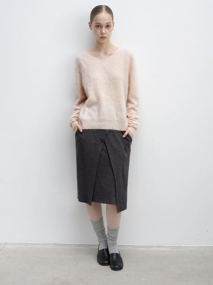 DKZ OFFICIAL Soft Wool Blend V-neck Long Sleeve Knit Women&