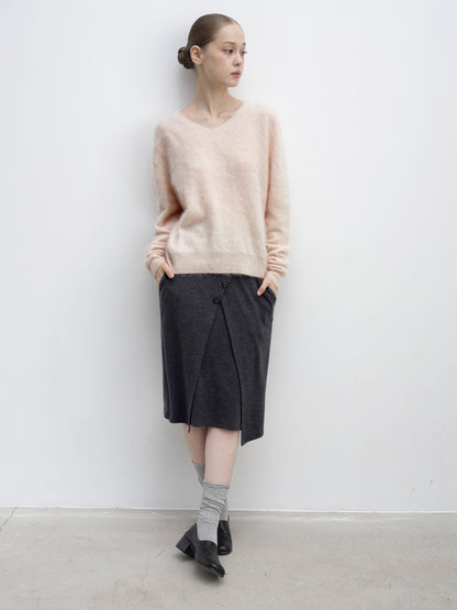 DKZ OFFICIAL Soft Wool Blend V-neck Long Sleeve Knit Women&