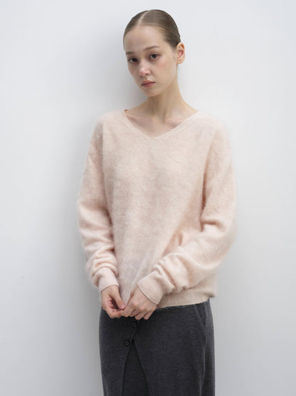 DKZ OFFICIAL Soft Wool Blend V-neck Long Sleeve Knit Women&