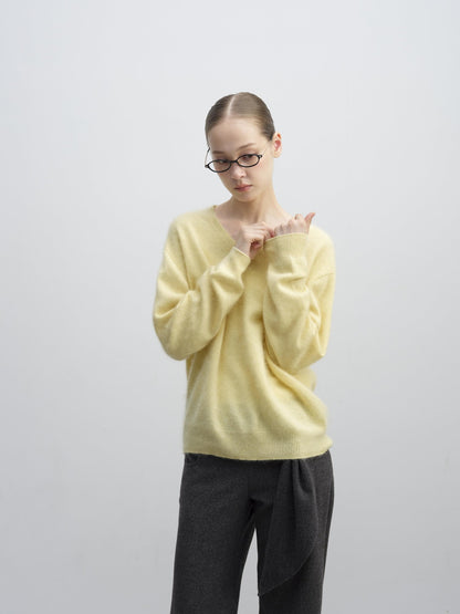 DKZ OFFICIAL Soft Wool Blend V-neck Long Sleeve Knit Women&