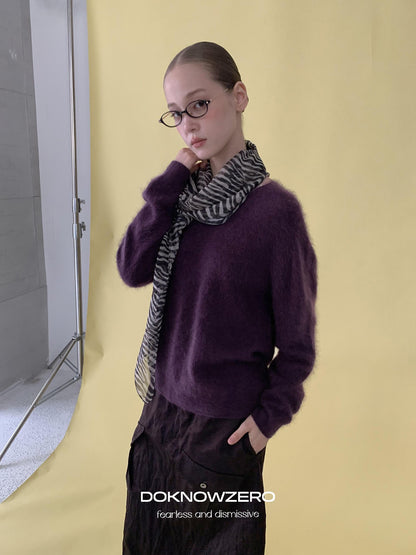 DKZ OFFICIAL Soft Wool Blend V-neck Long Sleeve Knit Women&