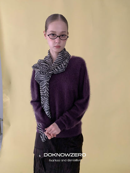 DKZ OFFICIAL Soft Wool Blend V-neck Long Sleeve Knit Women&
