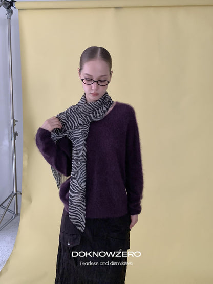 DKZ OFFICIAL Soft Wool Blend V-neck Long Sleeve Knit Women&