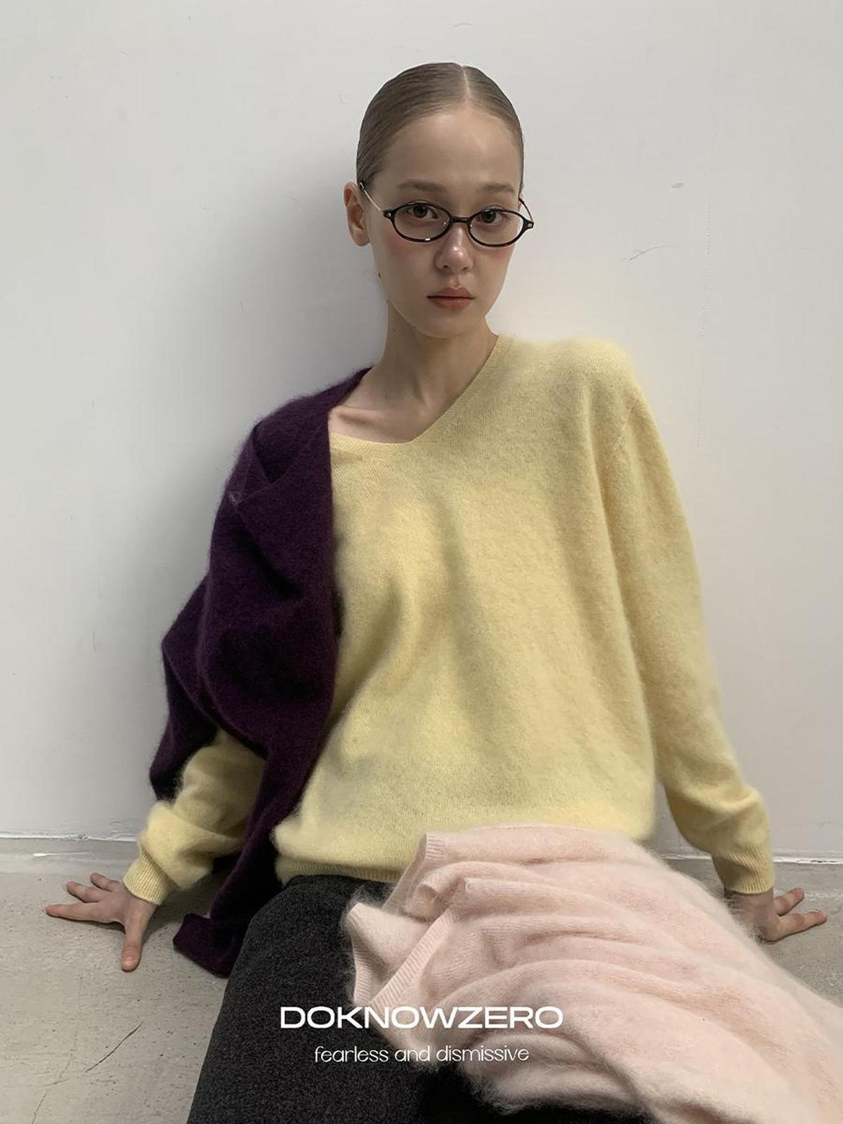 DKZ OFFICIAL Soft Wool Blend V-neck Long Sleeve Knit Women&