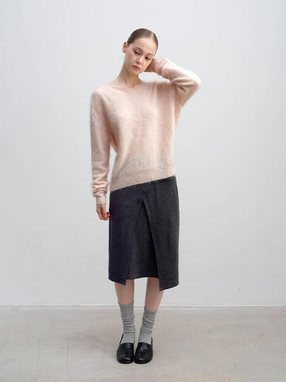 DKZ OFFICIAL Soft Wool Blend V-neck Long Sleeve Knit Women&