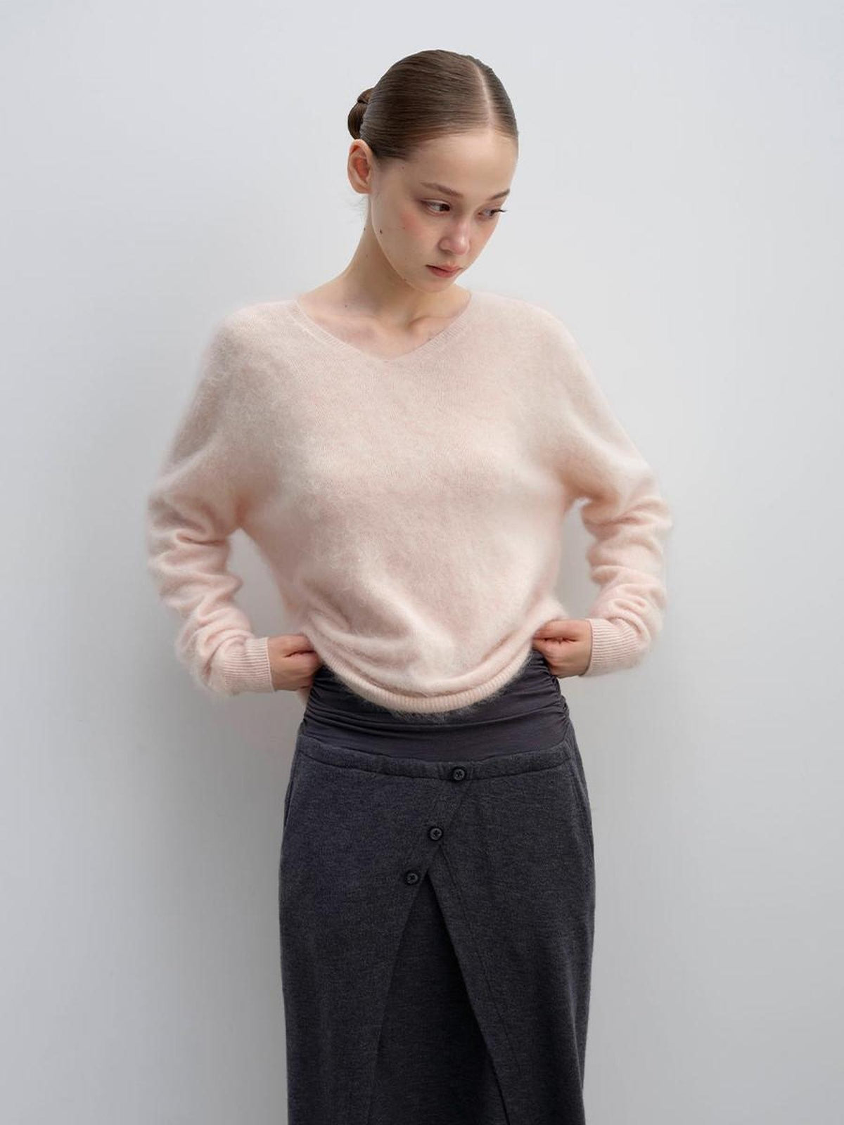 DKZ OFFICIAL Soft Wool Blend V-neck Long Sleeve Knit Women&