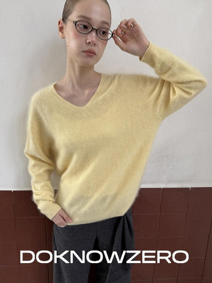 DKZ OFFICIAL Soft Wool Blend V-neck Long Sleeve Knit Women&