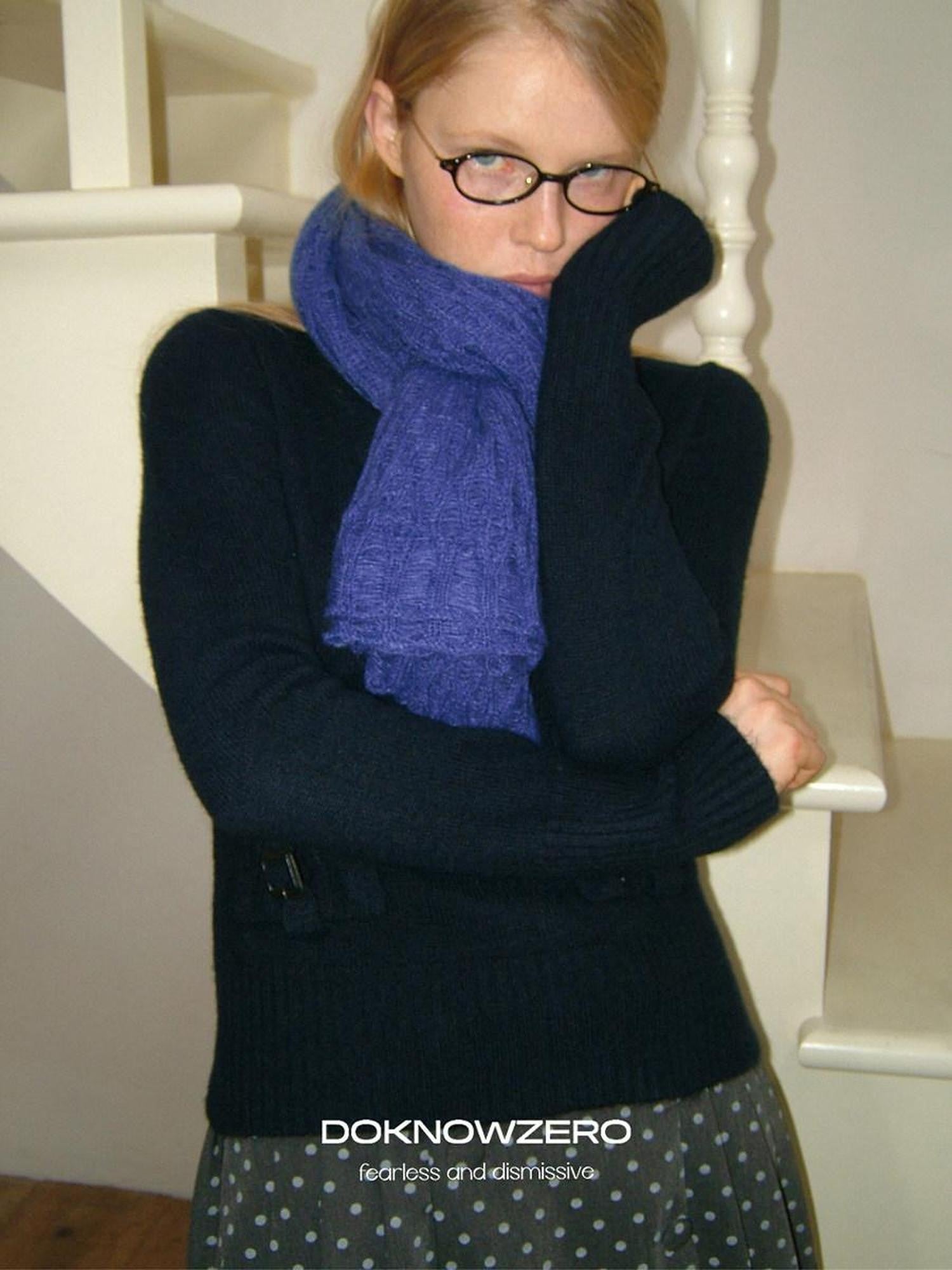 DKZ OFFICIAL Solid Blue Layered Knit Openwork Women&