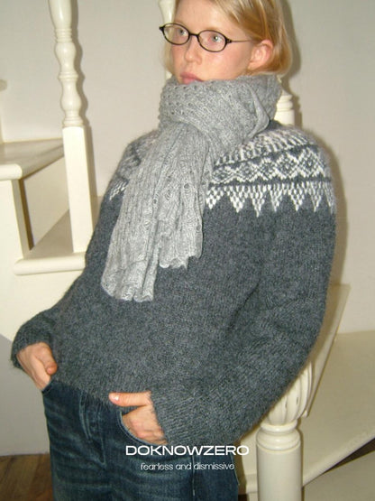 DKZ OFFICIAL Solid Blue Layered Knit Openwork Women&