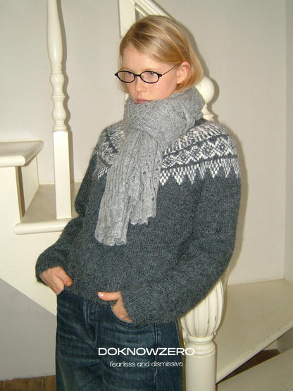 DKZ OFFICIAL Solid Blue Layered Knit Openwork Women&