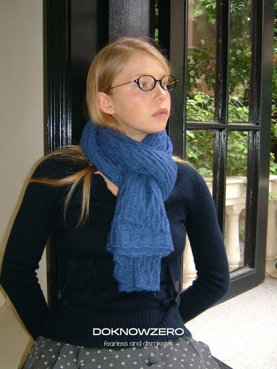 DKZ OFFICIAL Solid Blue Layered Knit Openwork Women&