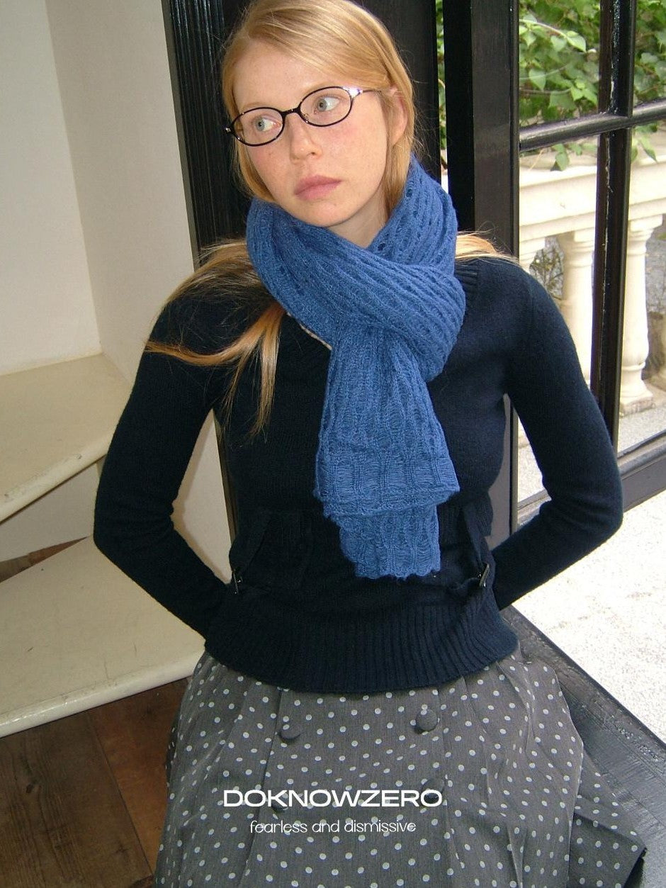 DKZ OFFICIAL Solid Blue Layered Knit Openwork Women&