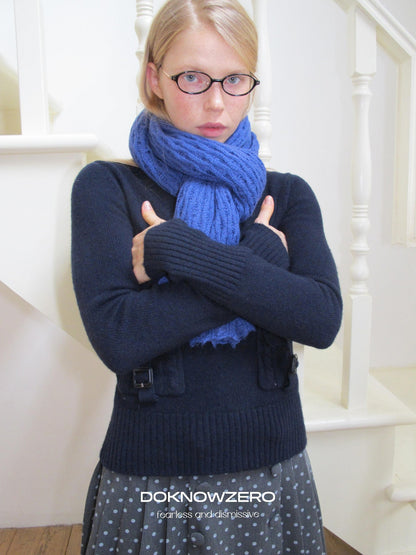 DKZ OFFICIAL Solid Blue Layered Knit Openwork Women&