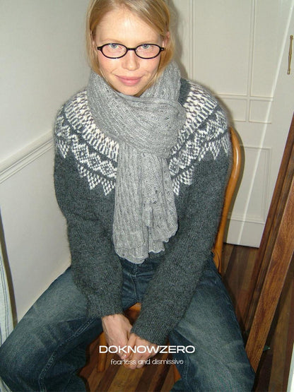 DKZ OFFICIAL Solid Blue Layered Knit Openwork Women&