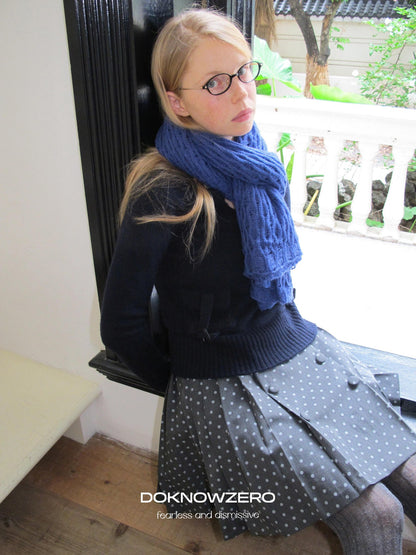 DKZ OFFICIAL Solid Blue Layered Knit Openwork Women&