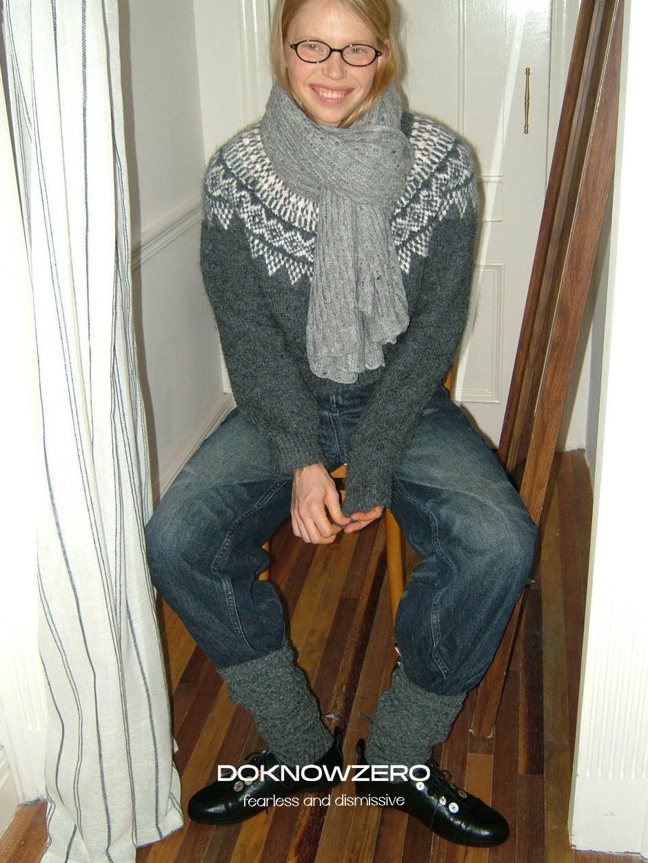 DKZ OFFICIAL Solid Blue Layered Knit Openwork Women&
