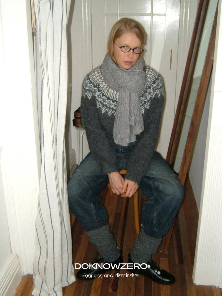 DKZ OFFICIAL Solid Blue Layered Knit Openwork Women&