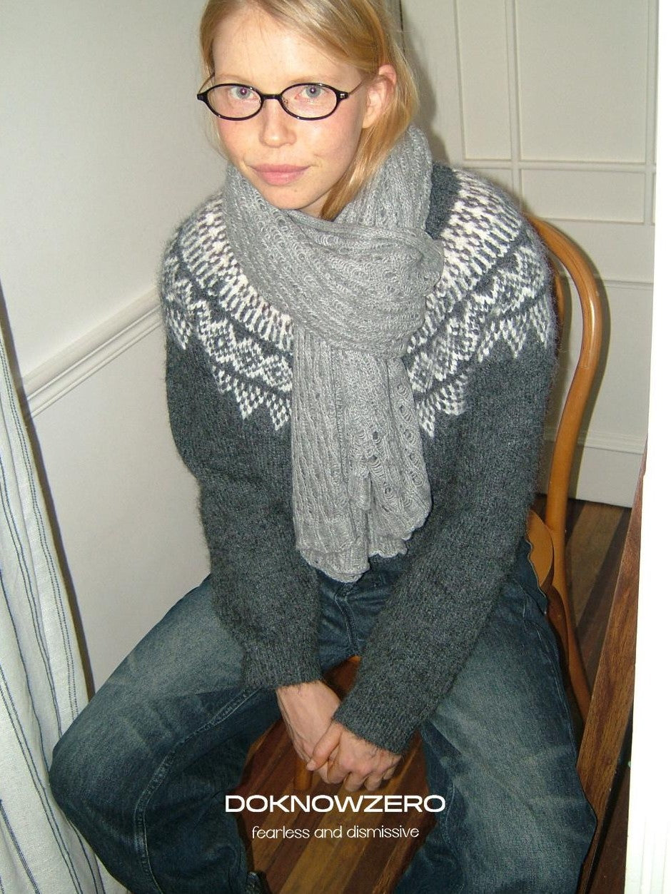 DKZ OFFICIAL Solid Blue Layered Knit Openwork Women&