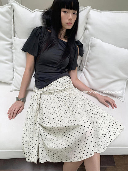 DKZ OFFICIAL Solid Split Puff Sleeve Bardot Women&